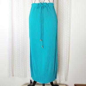 NWT Diane Von Furstenberg Chania Maxi Draw String Waist Pleated Skirt Teal Sz 2